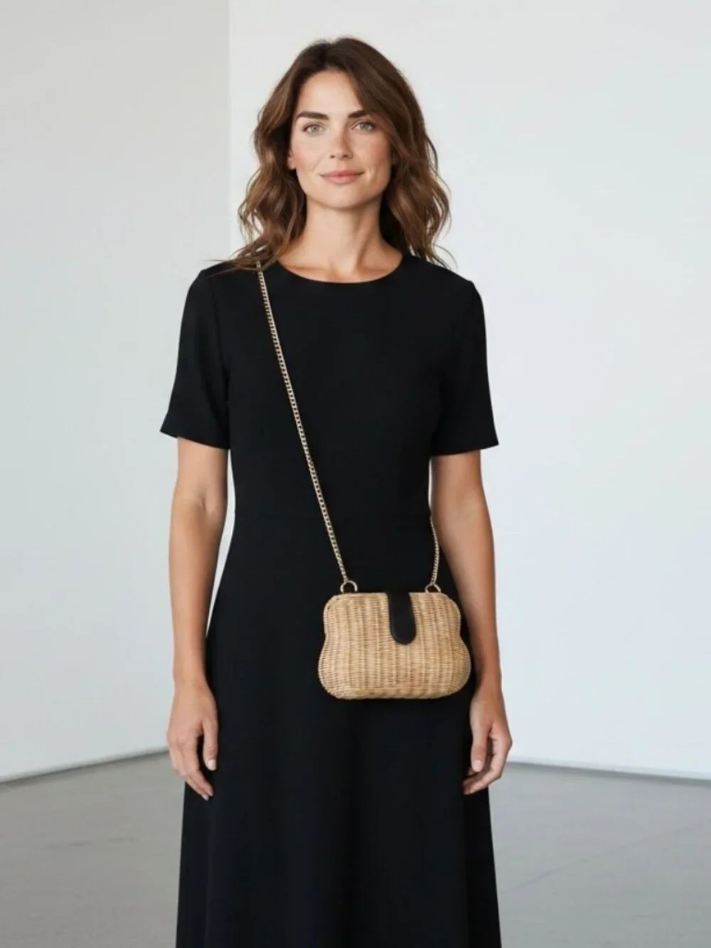 A New Day Clam Shell Ratan Crossbody purse / clutch